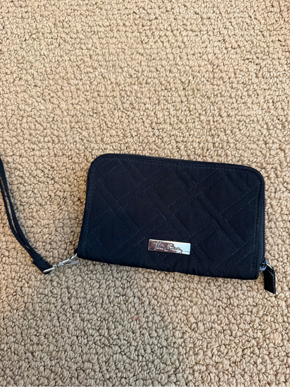Vera Bradley Black Quilted Wristlet Clutch with Silver Plaque